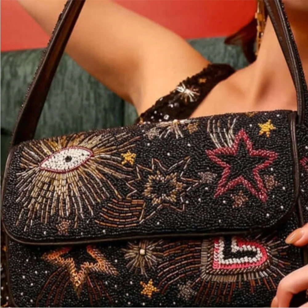 America & Beyond Evil Eye Hearts Stars Beaded Shoulder Bag Tik Tok Viral NWT - Picture 5 of 13